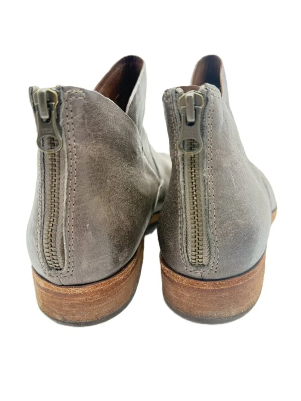 Kork-Ease Gray Leather Ankle Booties 10M Quiet Luxury Boho Minimal 3966